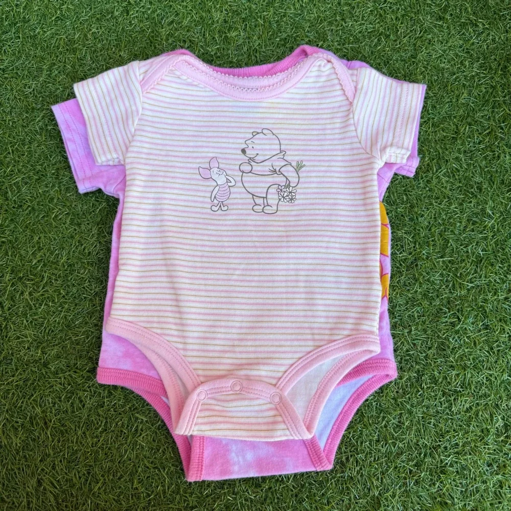 Disney Baby Winnie the Pooh Pink Striped & Tie‎ Dye Bodysuits Size 6 9 Months